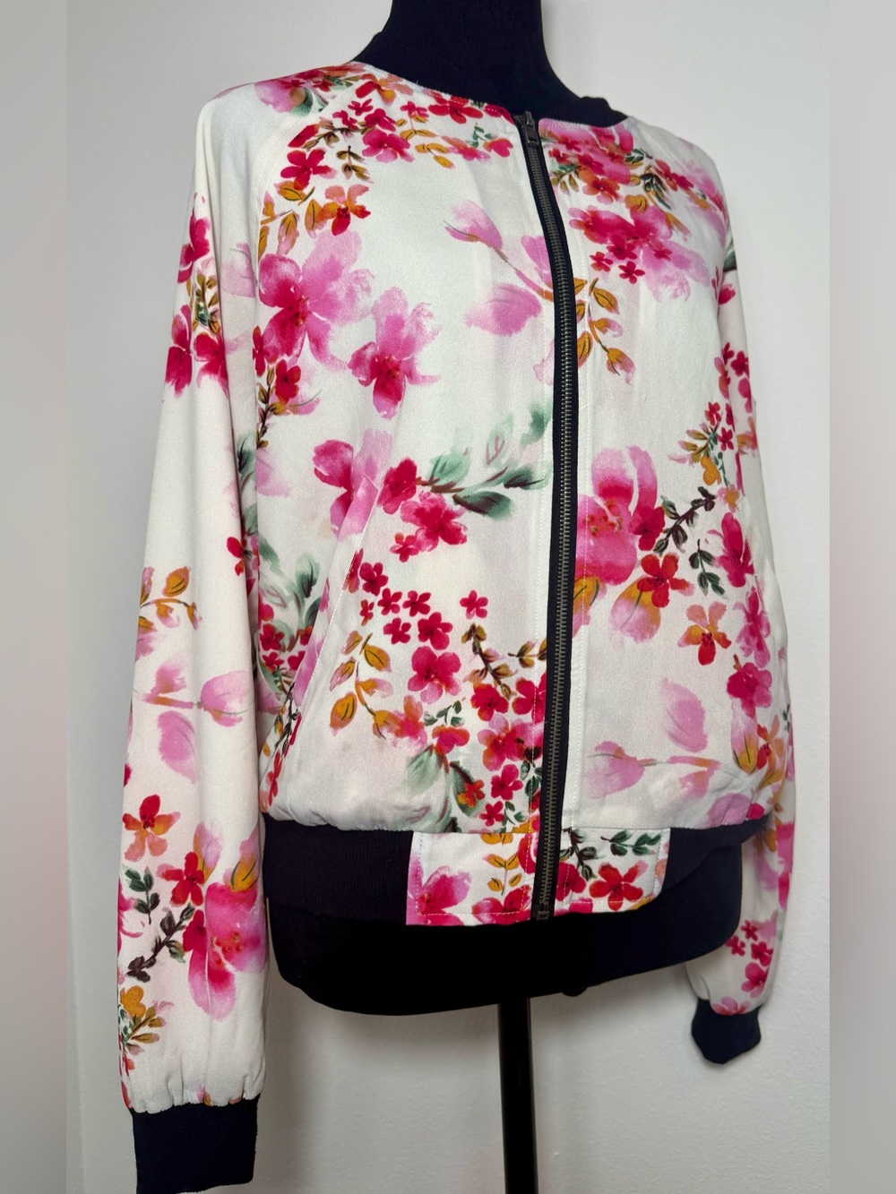 Sanctuary Crafted & Tailored, Floral Watercolor Bomber Jacket, Size Medium